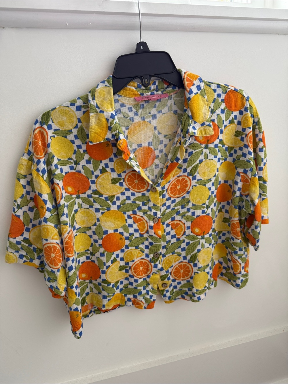 Anthropologie Citrus-Print Button-Up Blouse in Yellow & Orange